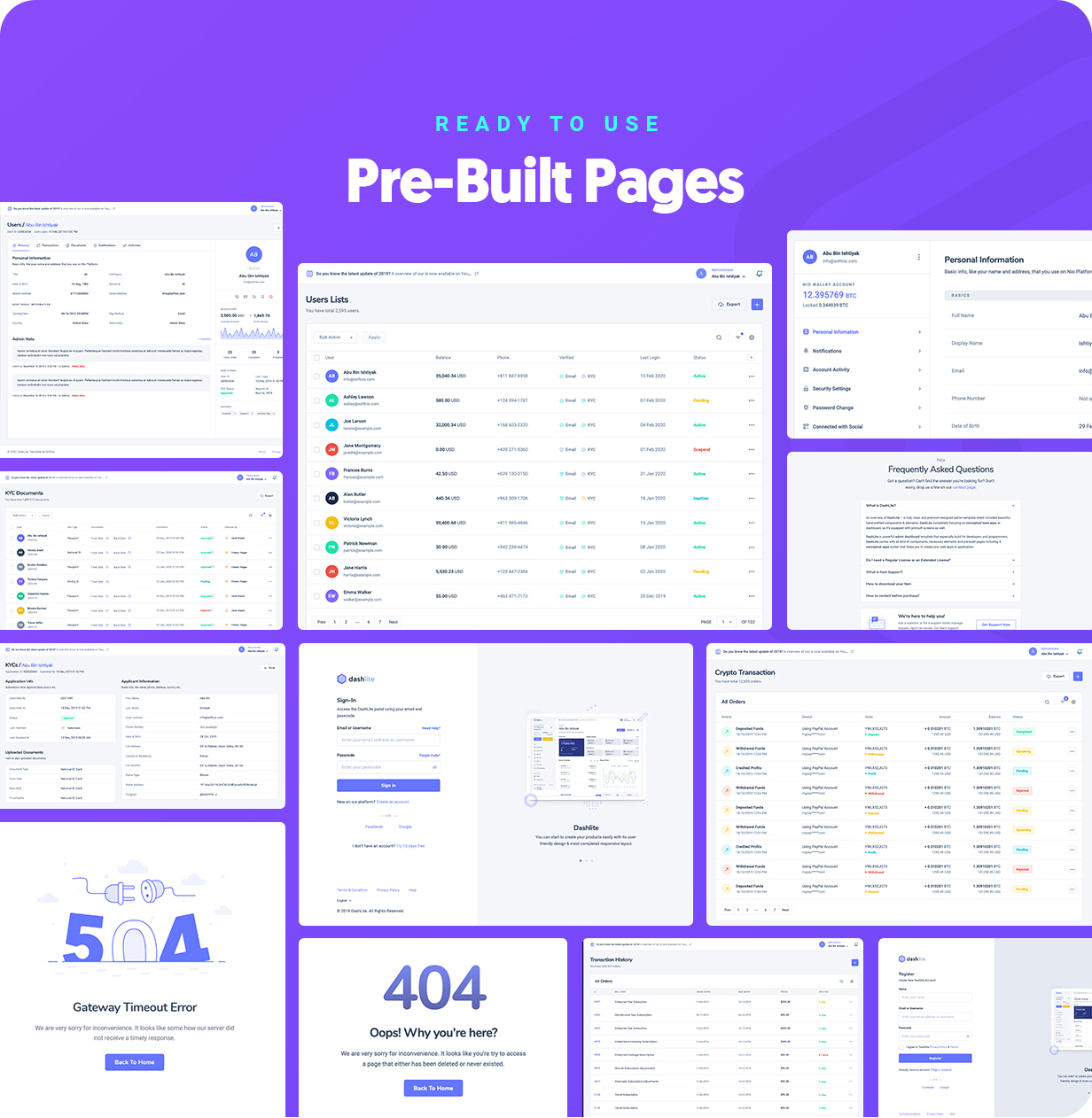 Prebuilt pages for DashLite Admin Dashboard Template