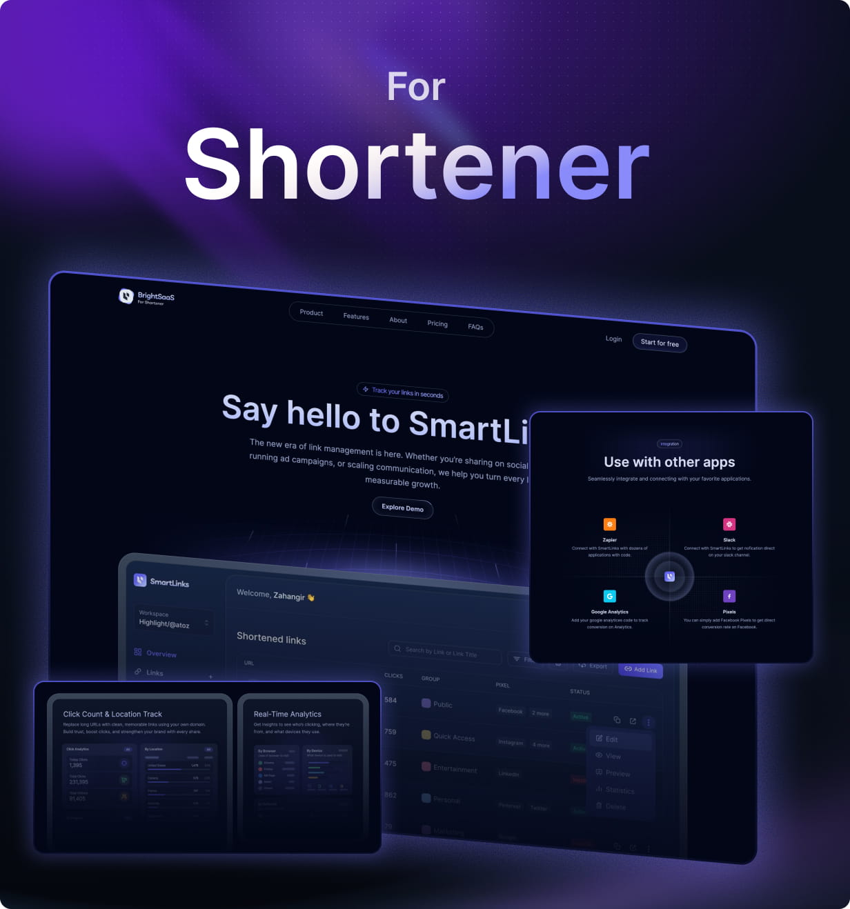 Shortener Startup Landing Page